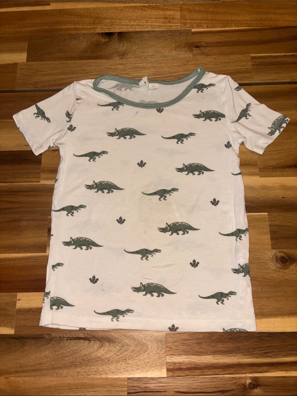Kyte BABY bamboo White Tee with Green Dino Print